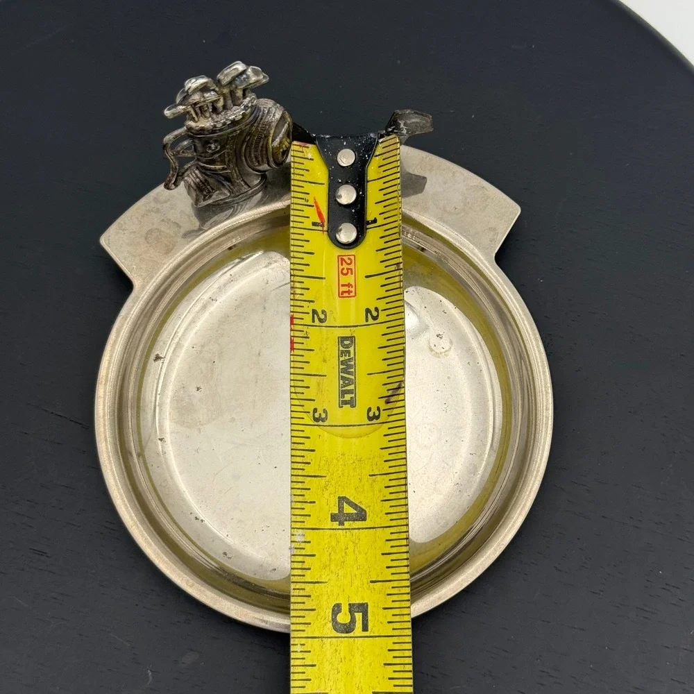 Vintage Golf Bag and Ball Silver Tone Metal Valet Tray Trinket Dish Ashtray